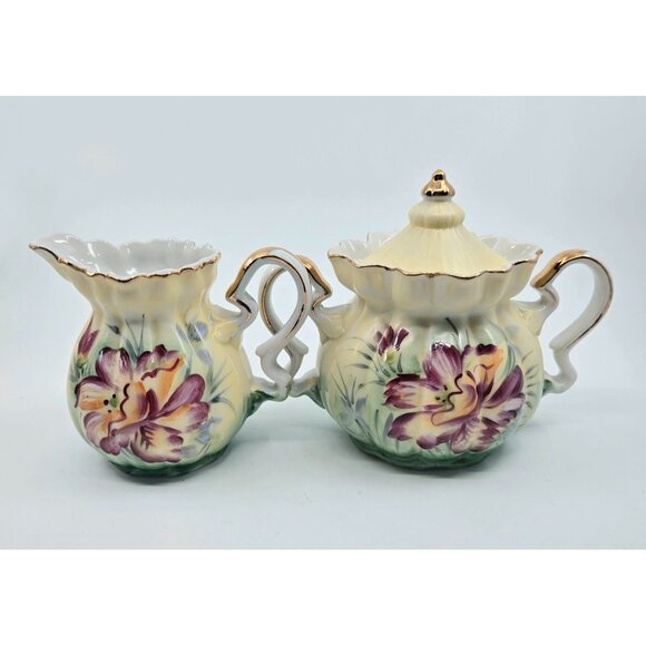 1890s Nippon Yellow floral Teapot Creamer Sugar Set Tea Set - Picture 5 of 7